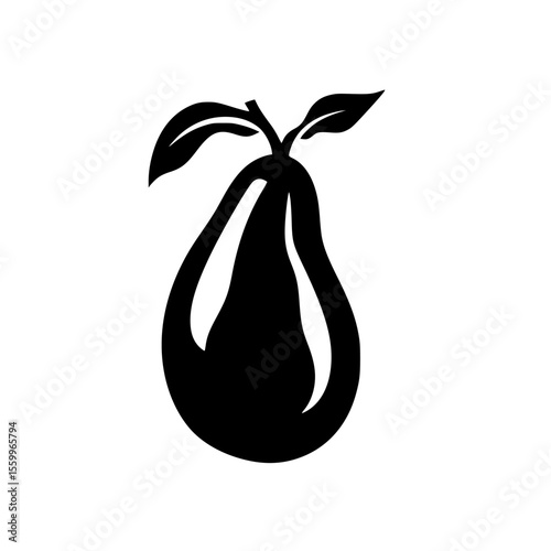 Stylized silhouette of a pear with leaves, ideal for design projects or culinary themes