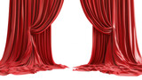 Slightly parted red curtains revealing enigmatic background, dramatic theatrical staging highlighting cinematic design potential
