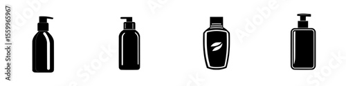 Silhouette pictogram icons set representing various types of cosmetic and personal care products in a minimalist design