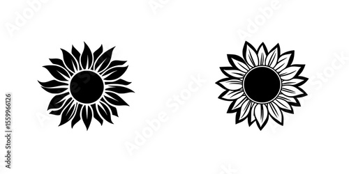 Silhouette pictogram set of sunflowers with distinct petal designs for decorative and illustrative purposes