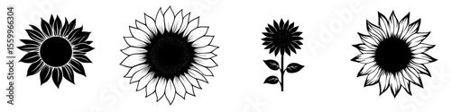 Silhouette pictograms of sunflowers and floral designs suitable for various graphic design applications