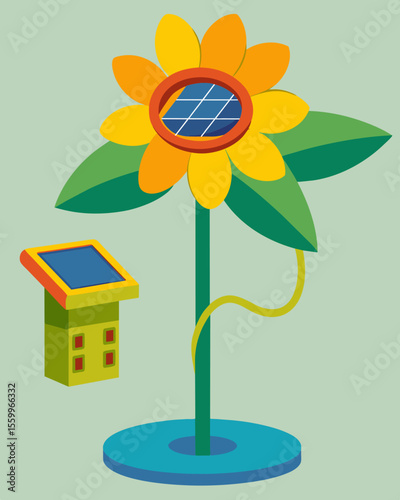 A of solarpowered charging stations designed in the shape of flowers providing a convenient spot for people to charge their electronic devices while on the go.. Vector illustration