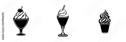 Collection of silhouette pictograms representing various ice cream desserts showcased in a clean and modern design
