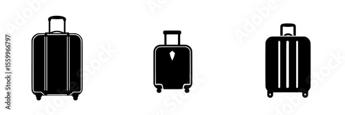 Silhouette pictogram set of travel luggage including suitcase designs for various travel themes and activities