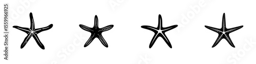Silhouette pictograms of starfish in various orientations for marine and nature-related design