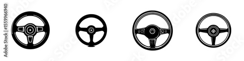 Silhouette pictogram set of various steering wheels suitable for automotive design projects