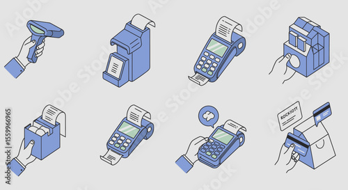 Isometric Illustrations of Point of Sale Systems and Payment Methods