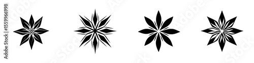 Silhouette pictograms showcasing diverse flower and star designs for versatile applications