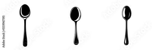 Silhouette pictogram icons of various spoon designs suitable for culinary and design projects