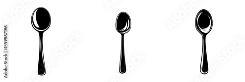Silhouette pictogram icons set featuring various spoon designs for culinary and artistic uses