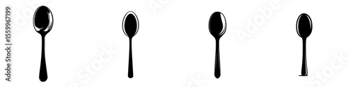 Vector icons set of silhouette pictograms depicting various spoon designs for culinary and design purposes