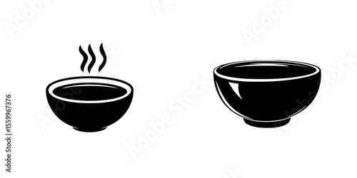 Outline of various bowl designs showcasing steaming soup and plain bowls often used in dining settings