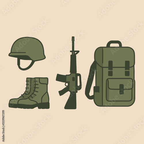 Military Gear Set in Olive Drab Tones