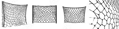 Collection of various silhouette pictograms depicting different types of nets in various orientations and designs