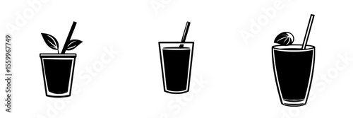 Silhouette pictograms of various drinks depicting styles, ingredients, and serving presentations suitable for design projects