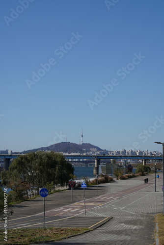 Looking at Namsan Tower from the Han River Park