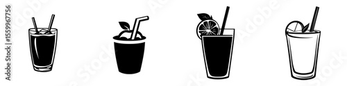 Collection of cocktail and beverage icons featuring various drinks in silhouette style suitable for menus and graphic design