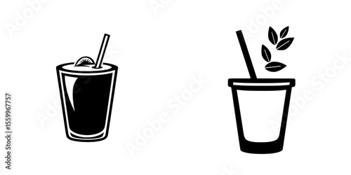 Silhouette pictograms of drink icons depicting refreshing beverages with a straw and garnish