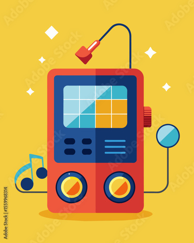 A solarpowered music player and recorder that teaches students about sound and music while being powered by the sun.. Vector illustration