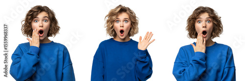 Set of Surprised Woman with Expressions of Shock and Surprise on Transparent Background
