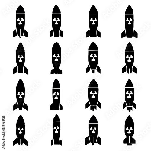 Sixteen Black Nuclear Missile Icons in a Grid Pattern