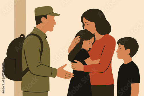 Soldier's Return: Family Embraces After Military Service, Emotional Reunion.