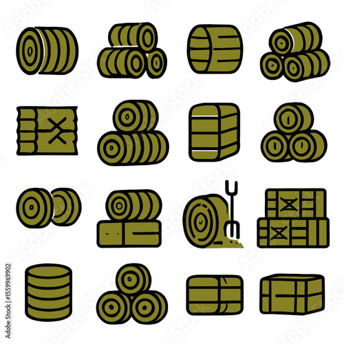 Various Hay and Straw Storage Methods in Farm Icons
