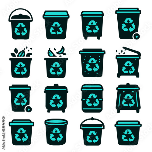 Various Recycling Bins in Different Configurations and Actions