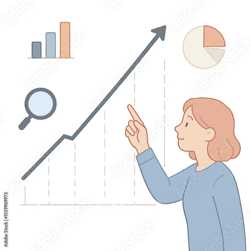 Woman Points to a Rising Graph, Indicating Growth and Success