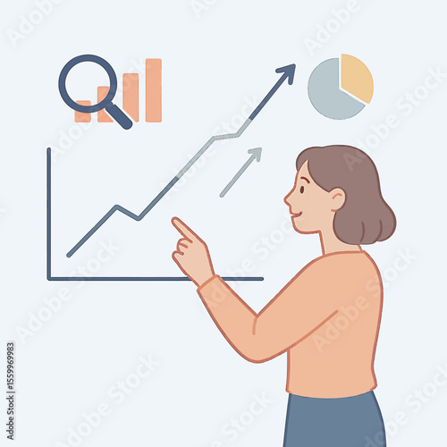 Woman Presenting Growth Charts with Enthusiasm