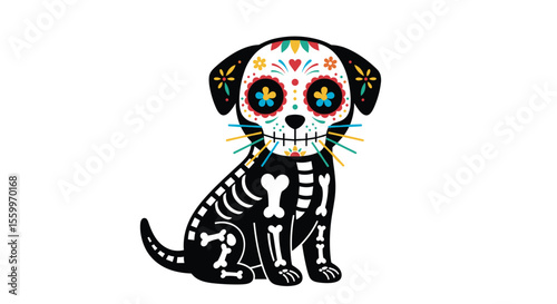 Cute Sugar Skull Dog Dia De Los Muertos Celebration Costume Art Design Illustration
