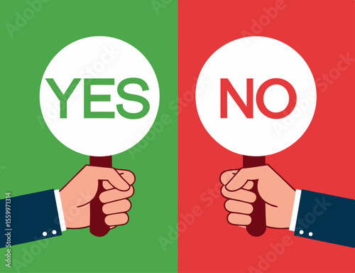 Hand holding sign yes and sign no. Vector illustrator