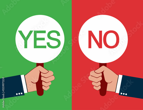 Hand holding sign yes and sign no. Vector illustrator
