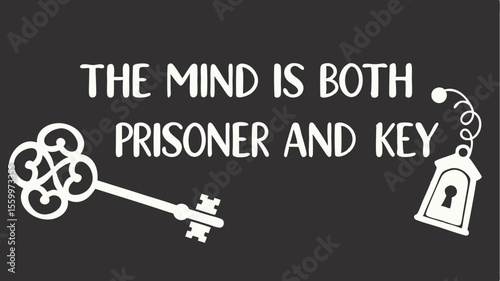 Dark Academia Banner Mind as Prisoner and Key Intriguing Typography and Symbolic Imagery for Education Philosophy or Literary Themes