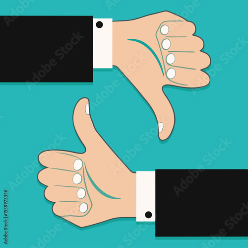 Thumb up and thumb down.Stock vector