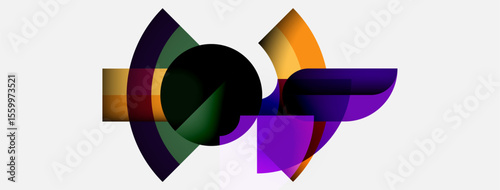 Abstract colorful shapes overlap, creating dynamic composition. Vivid hues blend, forming modern visual experience. Smooth gradients enhance design.