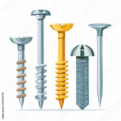 Screw Assortment: A close-up of an array of different types of screws in a visually appealing way, highlighting their various designs and functionalities.