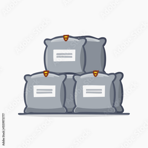 Stacked Sacks of Sand: Industrial sacks stacked neatly, each one a symbol of potential, utility, and the building blocks of progress. A minimalist yet impactful image.