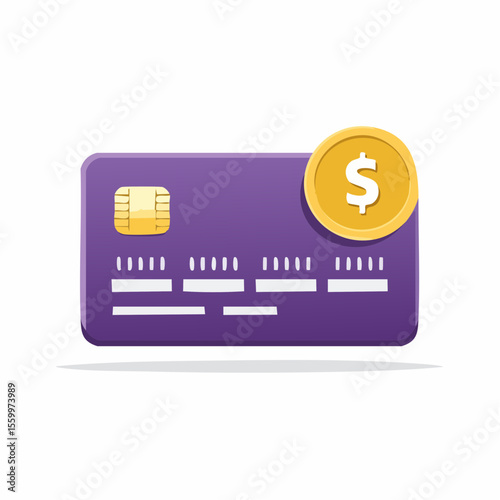 Digital Transaction: A vibrant image of a credit card, with a dollar sign coin represents the world of modern finance, digital transactions and payment processing.