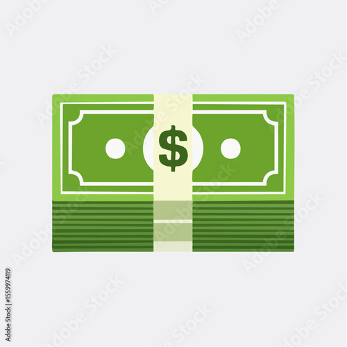 Green dollar bill: An illustration of a neatly stacked bundle of green dollar bills, representing wealth, financial success, and monetary value.