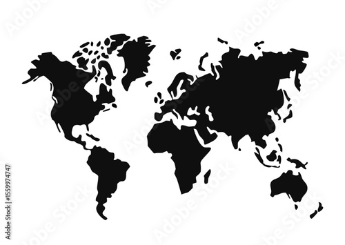 World map silhouette on gray background. Vector