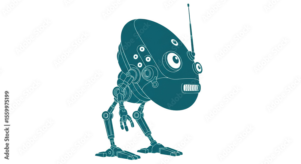 Obraz premium Isolated Sci-Fi Robot Doodle Illustration