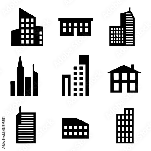 Buildings different icons set. Vector illustration