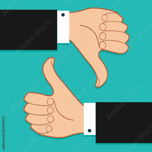 Thumb up and thumb down.Stock vector