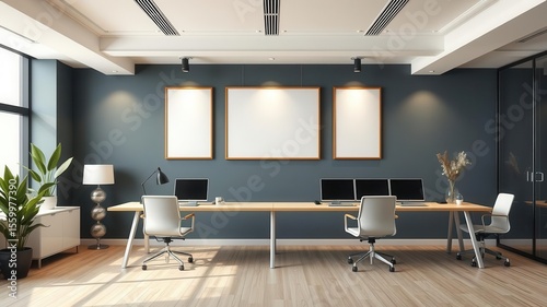 Wallpaper Mural Minimalistic office workspace with stylish wall art mockup, wall art, design, workspace Torontodigital.ca
