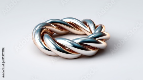 Wallpaper Mural An artistic twisted ring showcases a blend of silver and rose metal, symbolizing unity and elegance, perfectly highlighting modern metalwork craftsmanship. Torontodigital.ca
