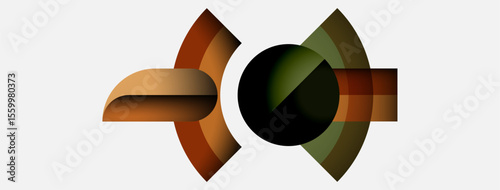 Abstract graphic design features overlapping curved shapes. Brown, green, beige tones create modern visual impact. Simple composition.