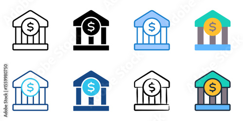 Bank icon set multiple style collection 
