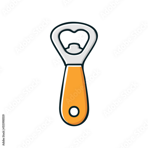 Bottle opener line icon. Outline hand drawn metal tool with wooden handle to uncork beer or soda water bottle.