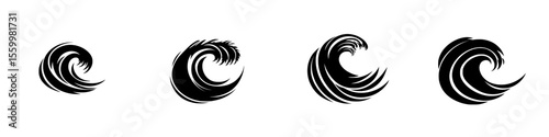Silhouette pictograms of waves depicting various styles and movements for graphic design and illustration projects